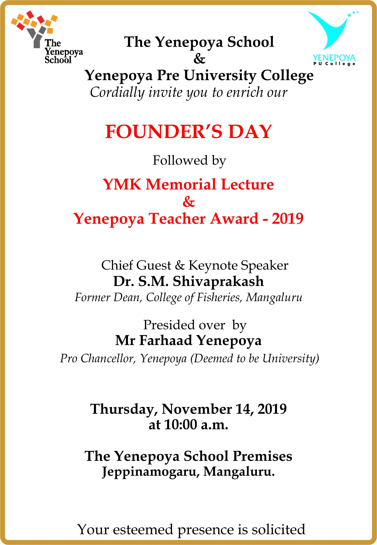 Founders Day 2019 The Yenepoya School The Yenepoya School, Mangalore